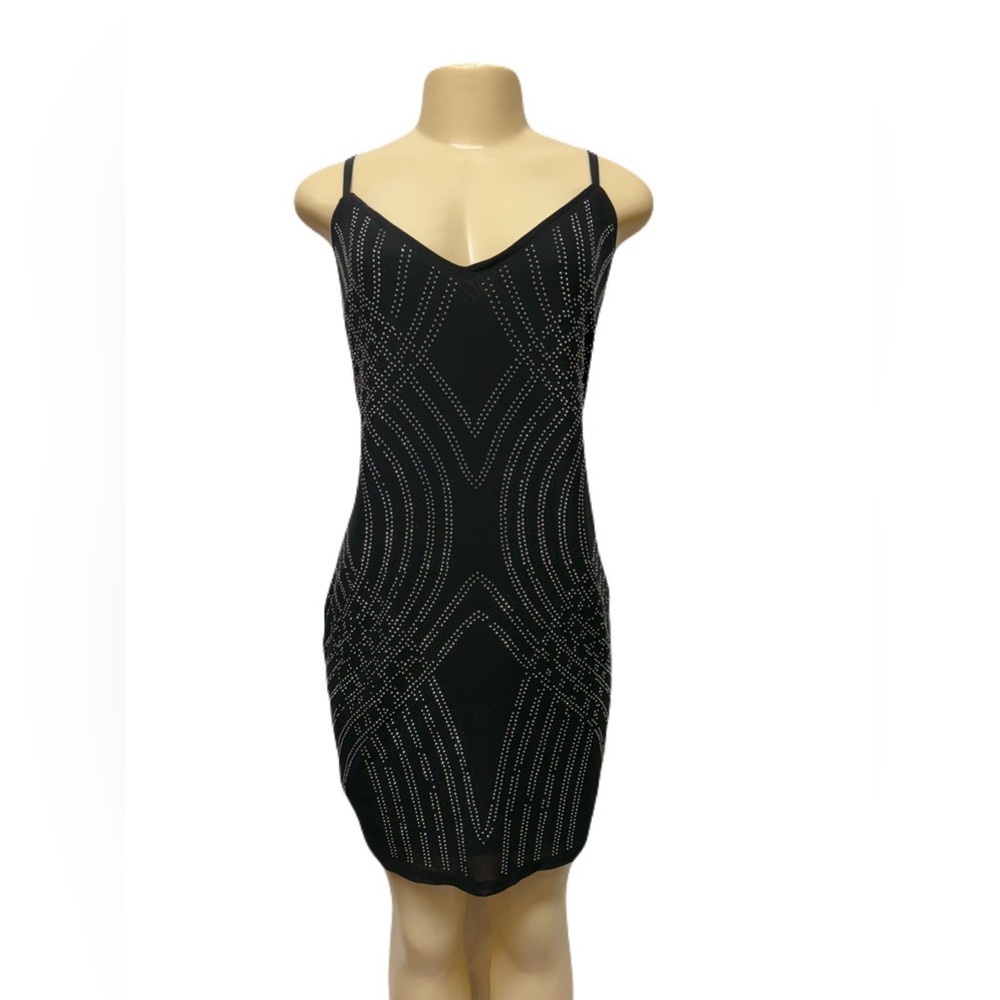 Black and Gold Mini Bodycon Dress with Spaghetti Straps